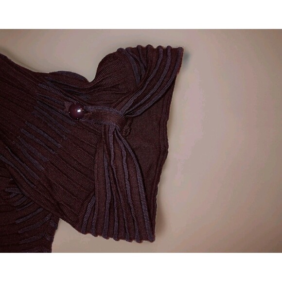 St John SoCa Brown Wool Silk Cashmere Mock-Turtleneck Short Sleeve Sweater Sz L - Picture 5 of 8